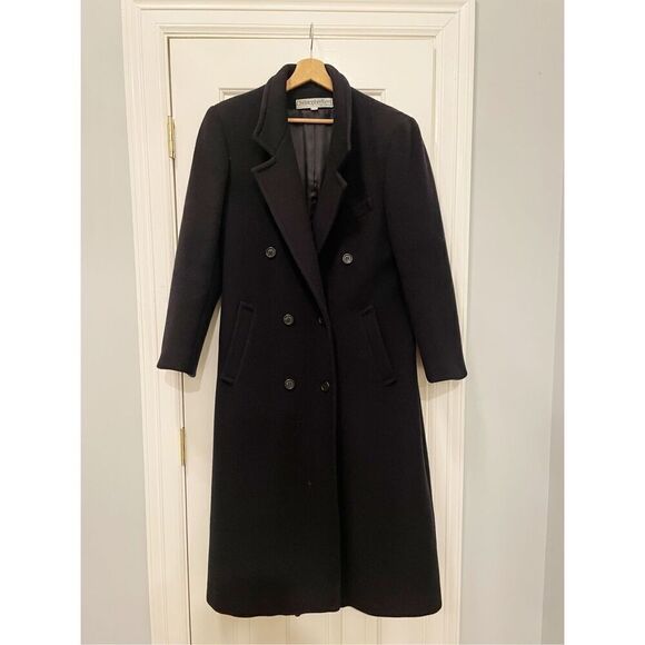 VTG Christopher Kent Overcoat 100% Wool Double Breasted Quiet Luxury Navy 14 - Picture 1 of 7